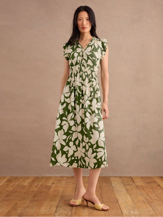 CAbi Dresses & Skirts - 🌿 Cabi Havana Floral Midi Dress XS Green White A-Line NWOT